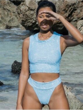 NWT Acacia Swimwear Mateo Bikini BOTTOMS in Blue Floral Mo'orea Print Size M